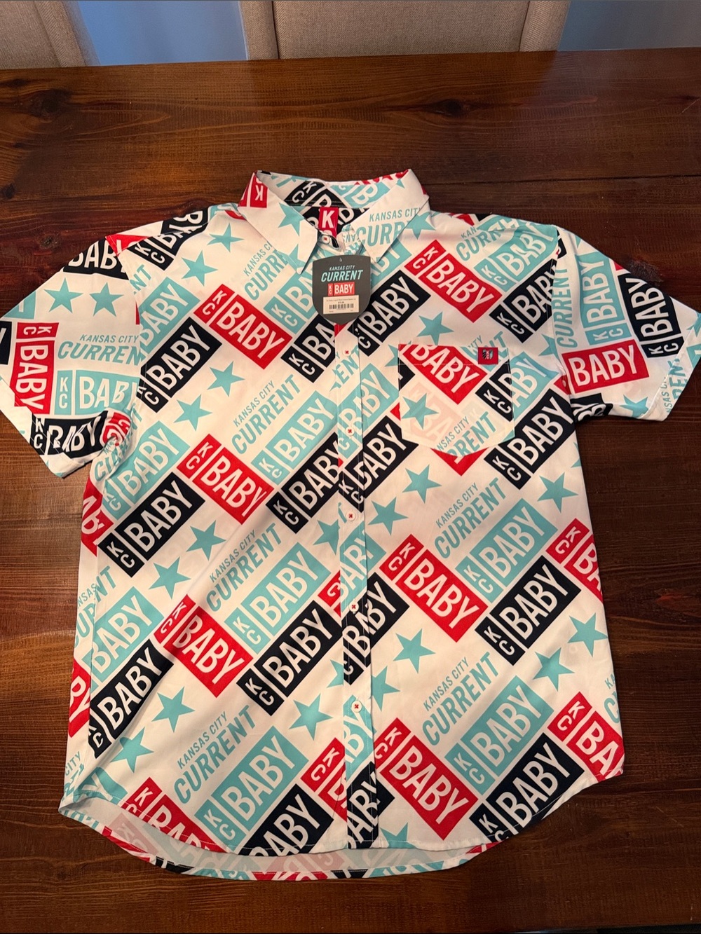 KC Current men’s Short-Sleeve Button-Down Shirt in Red, Teal & Black
